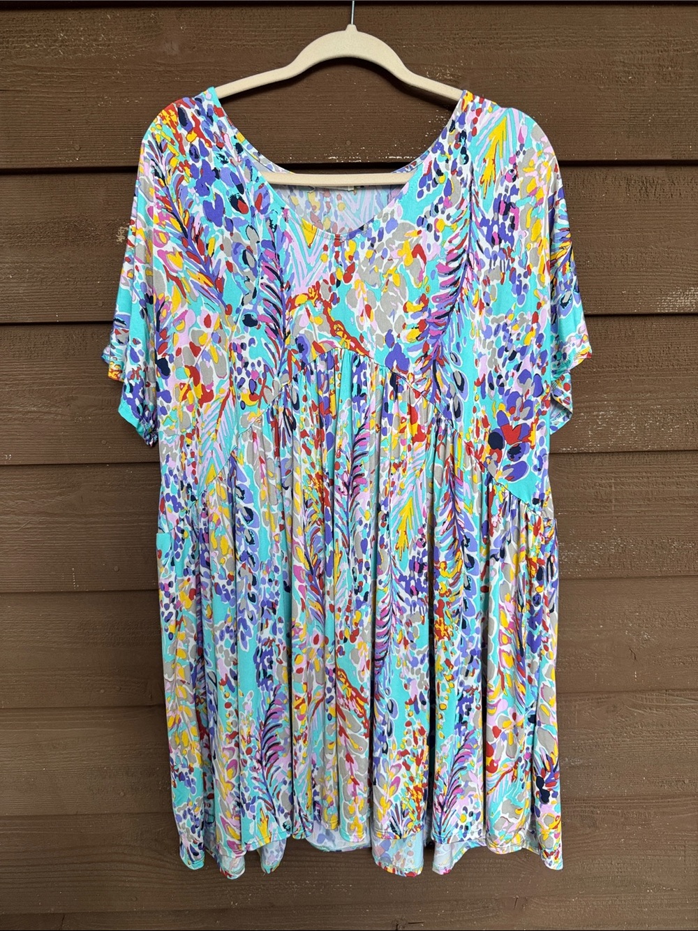 Beeson River Aqua Multicolor Floral Swing Dress size 3XL